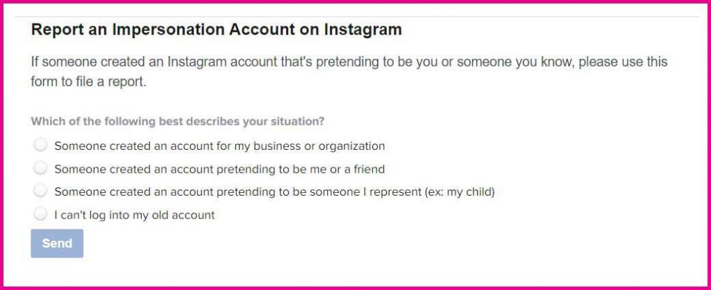 Instagram report an impersonation account