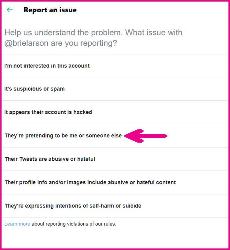  twitter report an impersonation issue