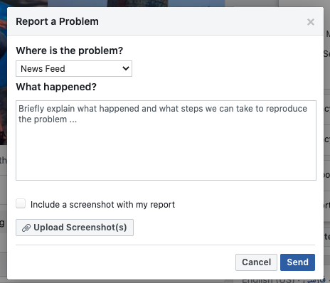 Facebook report problem 