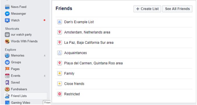 creating Facebook friend lists