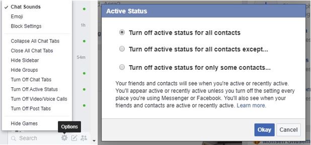 hide online status for all contacts