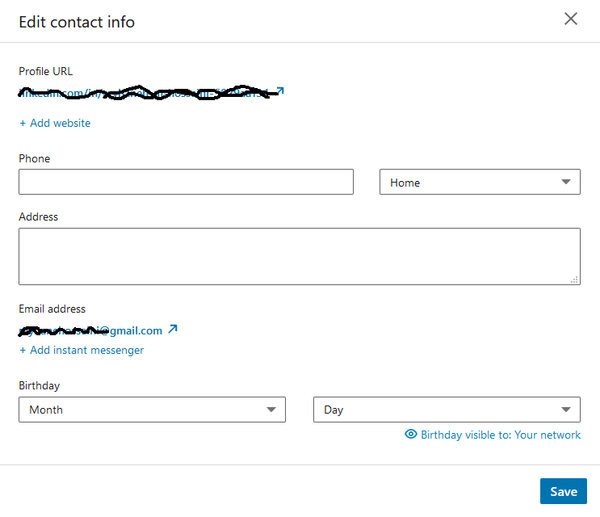 How to fill in LinkedIn contact info section 